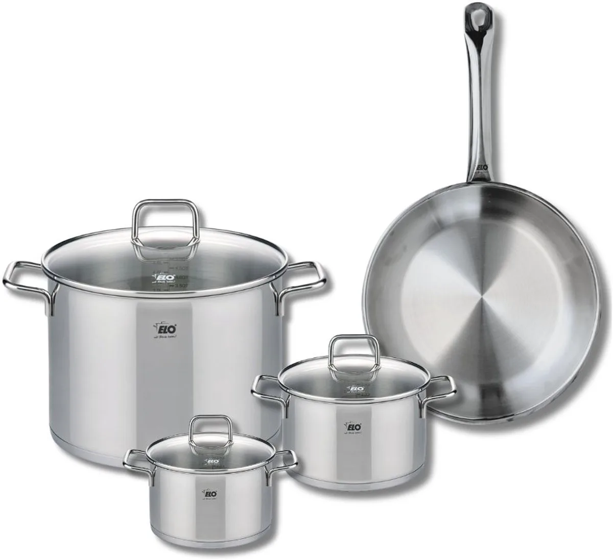 Set van 1 Koekenpan 28 cm en 3 kookpotten 14, 16 en 26 cm Elo Profi Citrin från Fackelmann i Roestvrij staal – produktbild