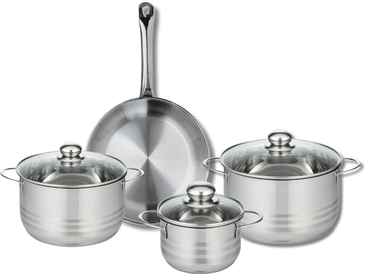 Set van 1 Koekenpan 28 cm en 3 kookpotten 16, 20 en 24 cm Elo Profi Brillant från Fackelmann i Roestvrij staal – produktbild