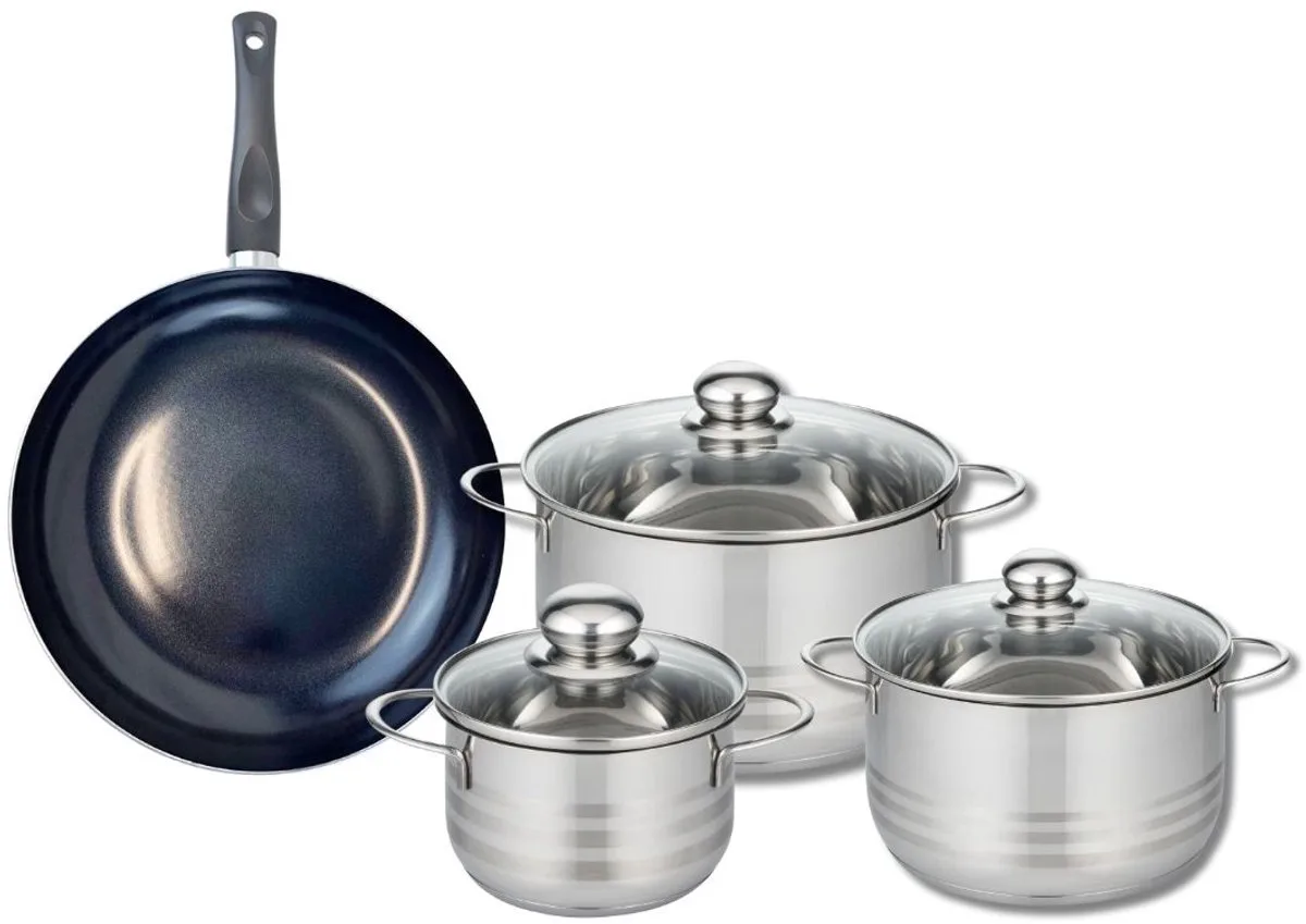 Set van 1 Koekenpan 28 cm en 3 kookpotten 16, 20 en 24 cm Elo Prima Glanzend från Fackelmann i Svart – produktbild