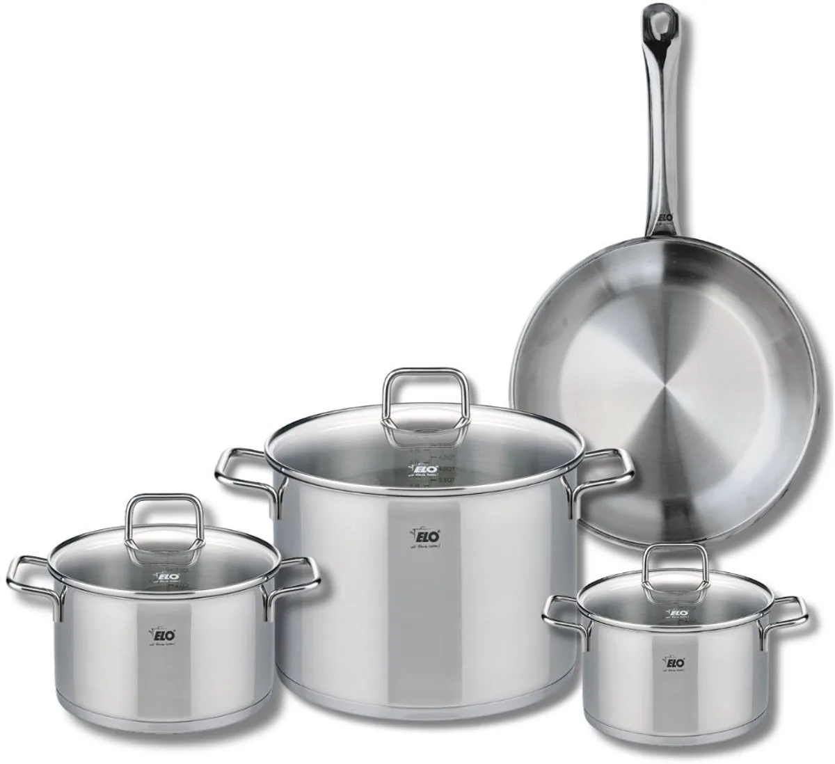 Set van 1 Koekenpan 28 cm en 3 kookpotten 16, 20 en 26 cm Elo Profi Citrin från Fackelmann i Roestvrij staal – produktbild