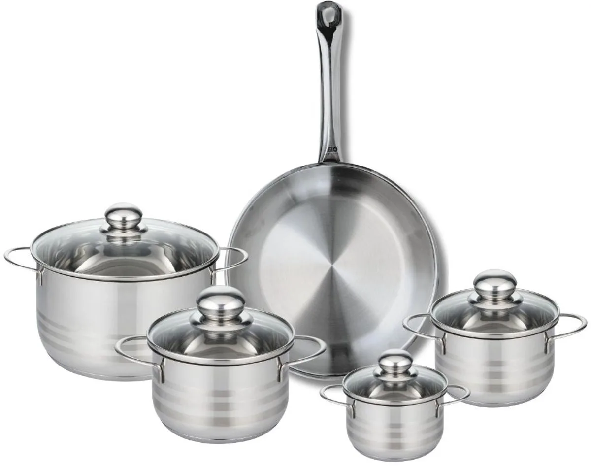 Set van 1 Koekenpan 28 cm en 4 kookpotten 12, 14, 16 en 20 cm Elo Profi Brillant från Fackelmann i Roestvrij staal – produktbild