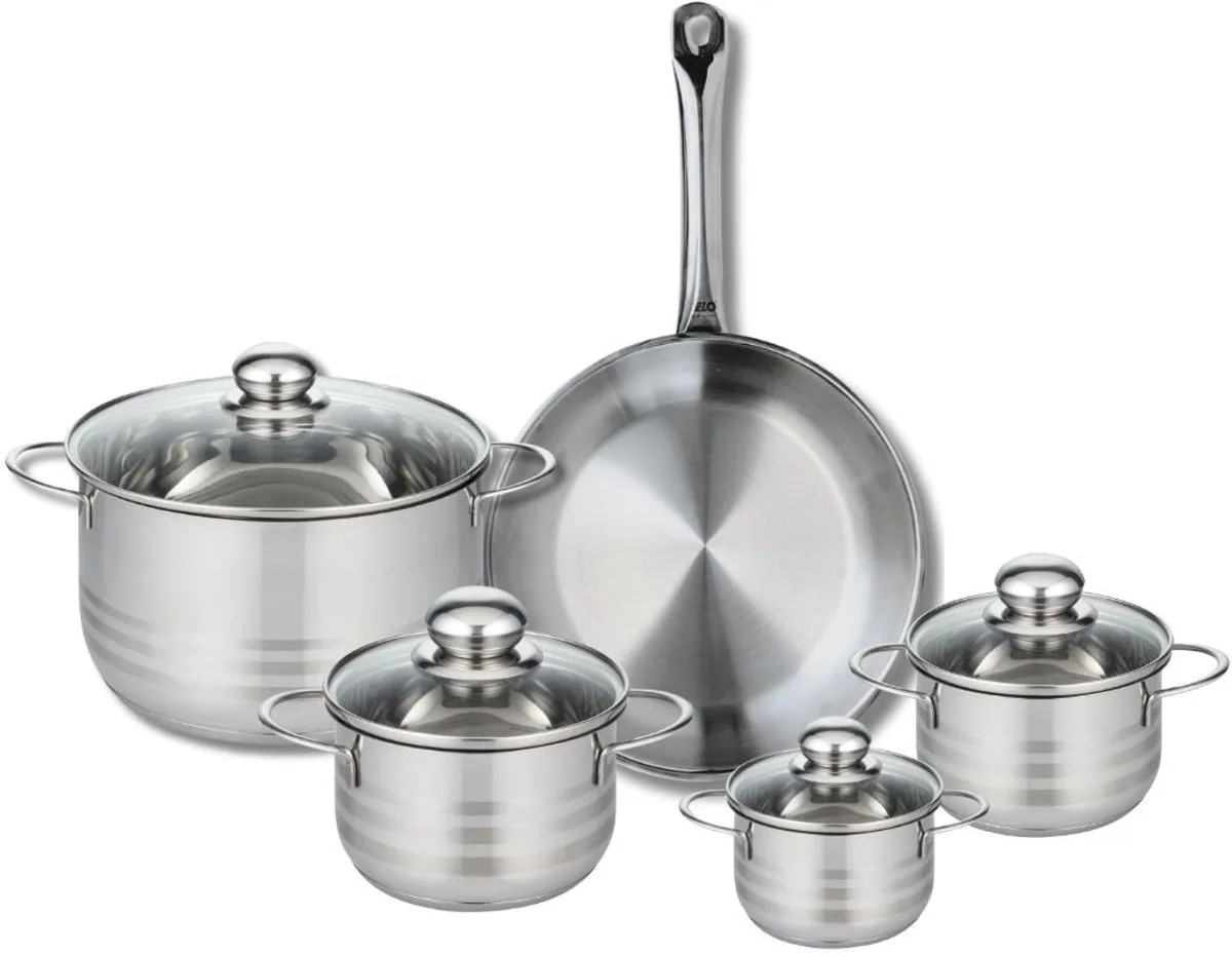 Set van 1 Koekenpan 28 cm en 4 kookpotten 12, 14, 16 en 24 cm Elo Profi Brillant från Fackelmann i Roestvrij staal – produktbild