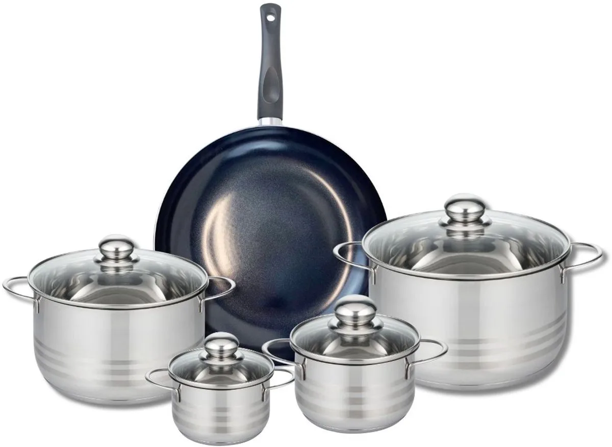 Set van 1 Koekenpan 28 cm en 4 kookpotten 12, 14, 20 en 24 cm Elo Prima Glanzend från Fackelmann i Svart – produktbild