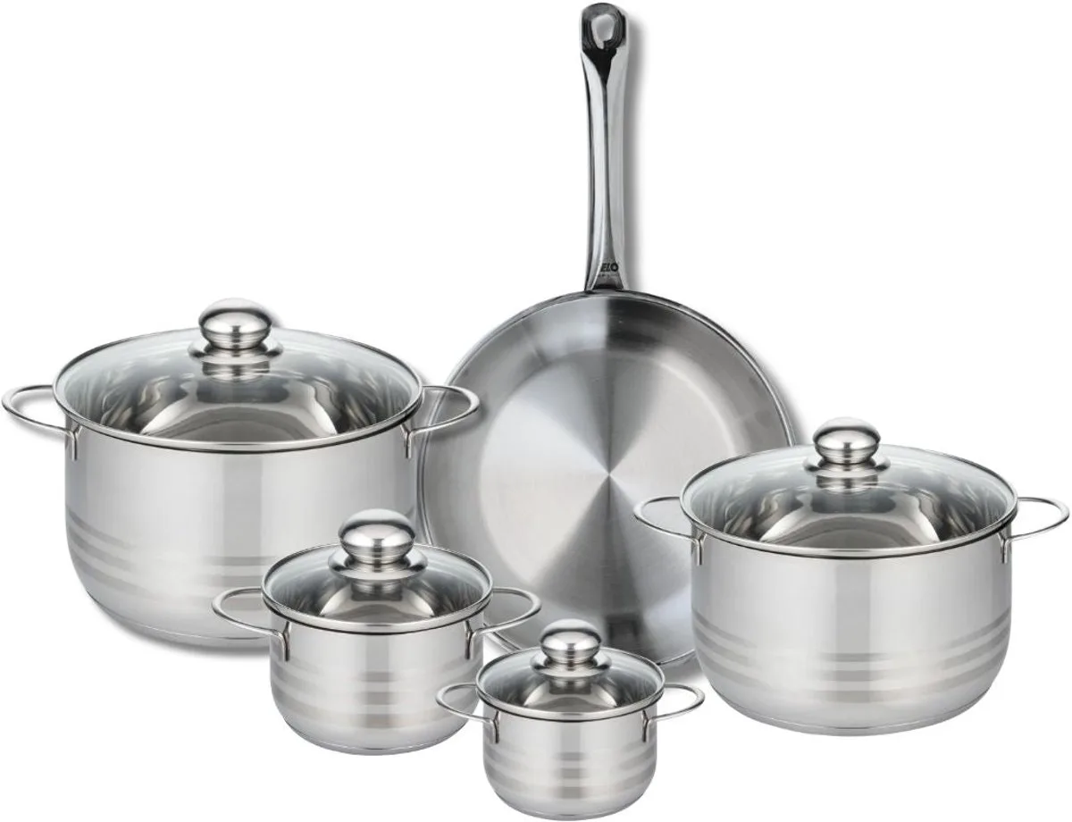 Set van 1 Koekenpan 28 cm en 4 kookpotten 12, 14, 20 en 24 cm Elo Profi Brillant by Fackelmann in Roestvrij staal – product photo