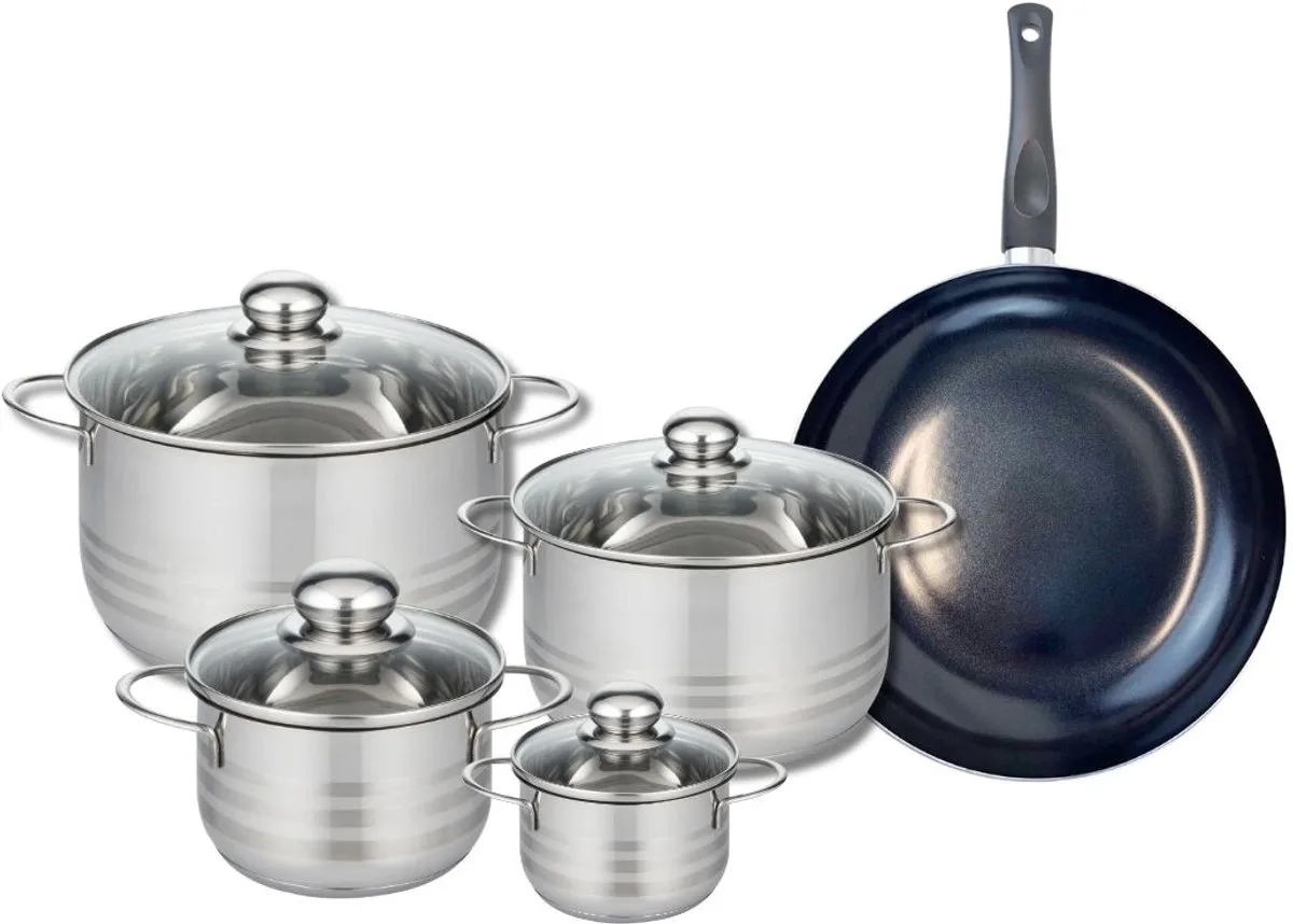 Set van 1 Koekenpan 28 cm en 4 kookpotten 12, 16, 20 en 24 cm Elo Prima Brillant från Fackelmann i Svart – produktbild