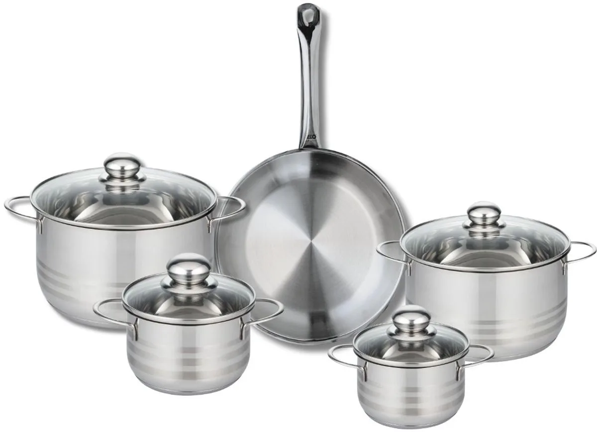 Set van 1 Koekenpan 28 cm en 4 kookpotten 14, 16, 20 en 24 cm Elo Profi Brillant de Fackelmann en Roestvrij staal – photo produit
