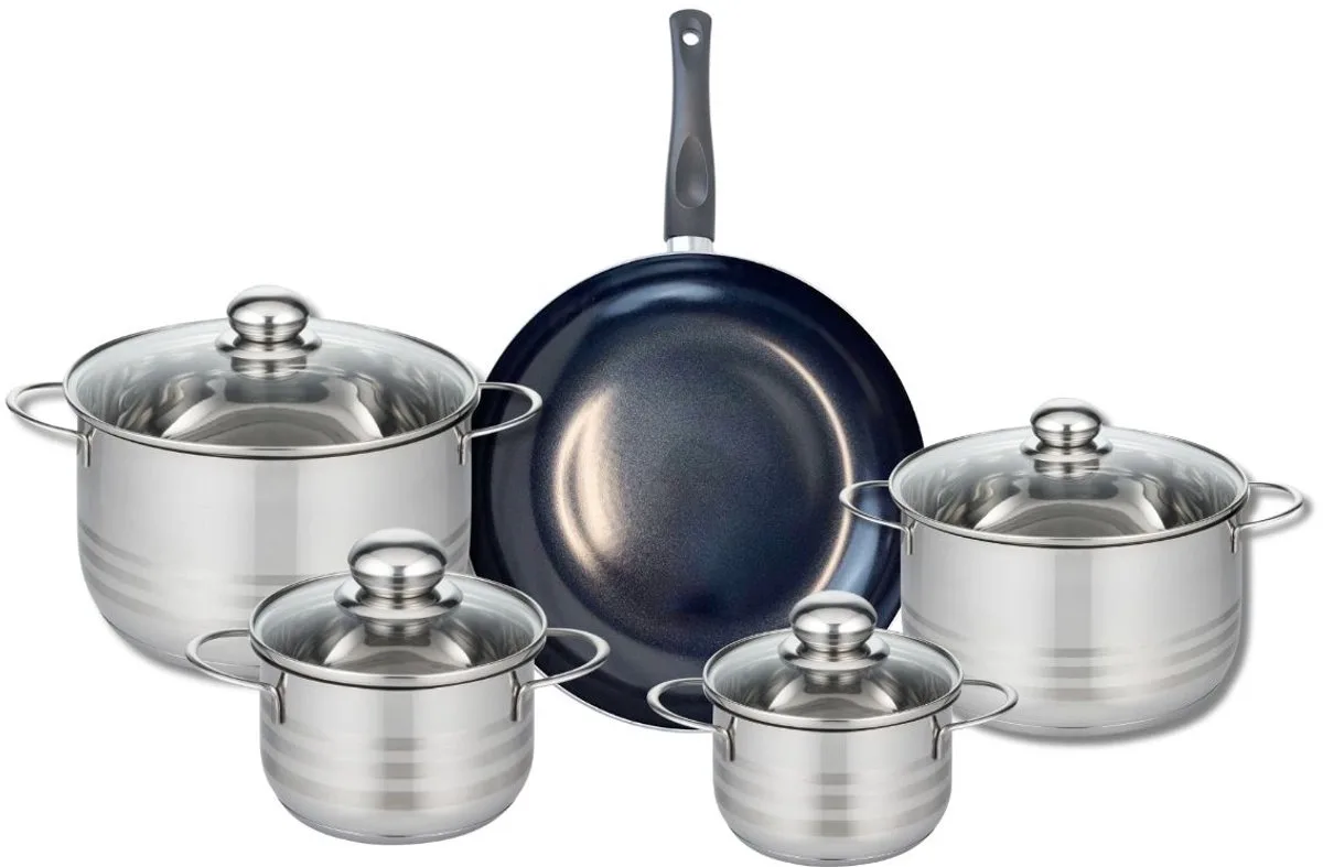 Set van 1 Koekenpan 28 cm en 5 kookpotten 12, 14, 16, 20 en 24 cm Elo Prima Glanzend från Fackelmann i Svart – produktbild