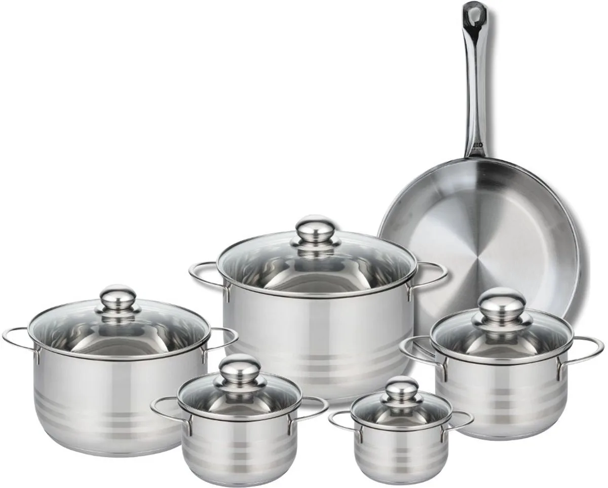 Set van 1 Koekenpan 28 cm en 5 kookpotten 12, 14, 16, 20 en 24 cm Elo Profi Brillant från Fackelmann i Roestvrij staal – produktbild