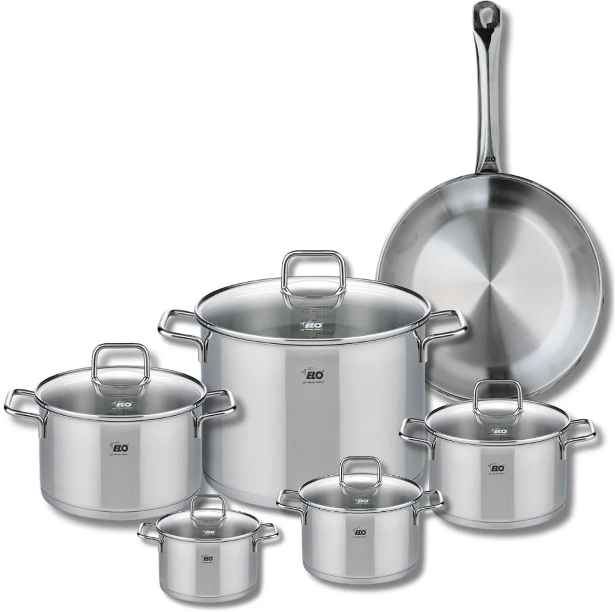 Set van 1 Koekenpan 28 cm en 5 kookpotten 12, 14, 16, 20 en 26 cm Elo Profi Citrin från Fackelmann i Roestvrij staal – produktbild