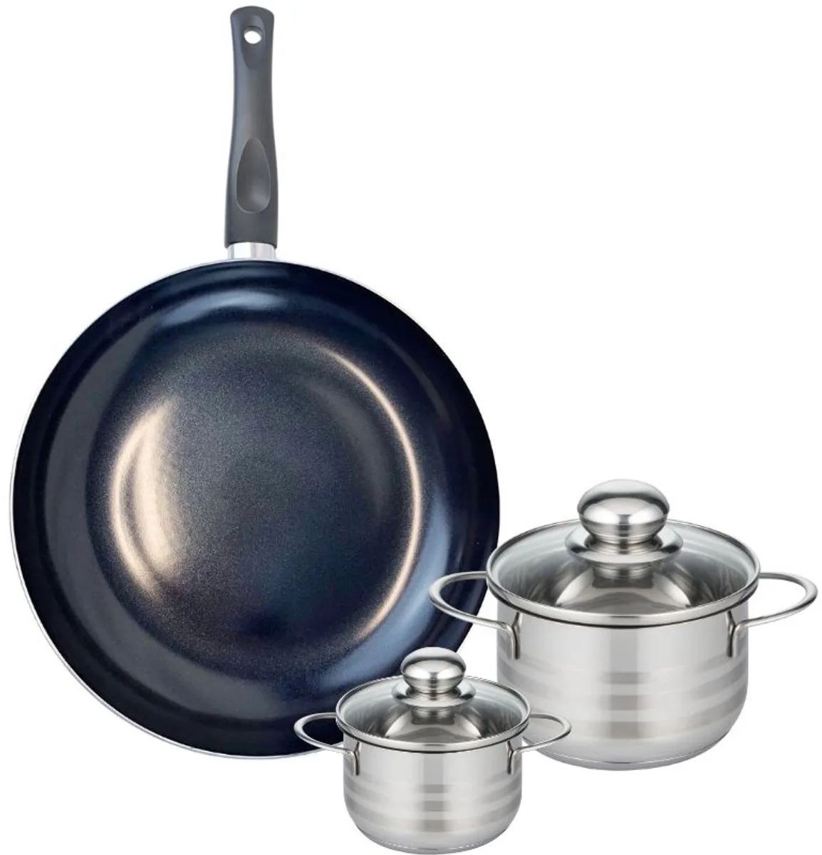 Set van 1 Koekenpan 32 cm en 2 kookpotten 12 en 16 cm Elo Prima Glanzend fra Fackelmann i Sort – produktbillede