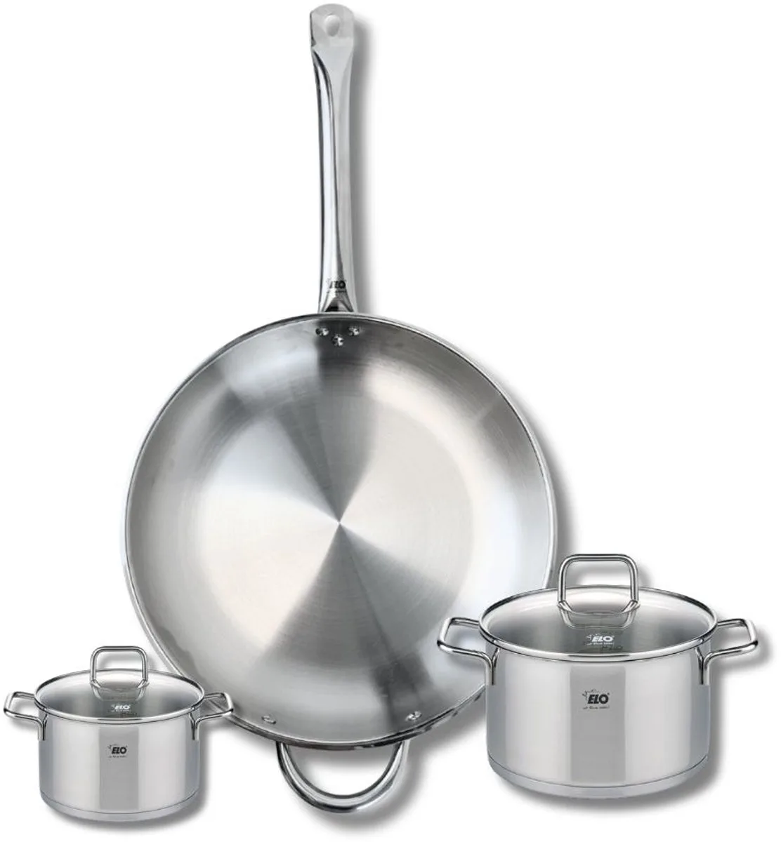 Set van 1 Koekenpan 32 cm en 2 kookpotten 12 en 16 cm Elo Profi Citrin von Fackelmann in Grau – Produktfoto
