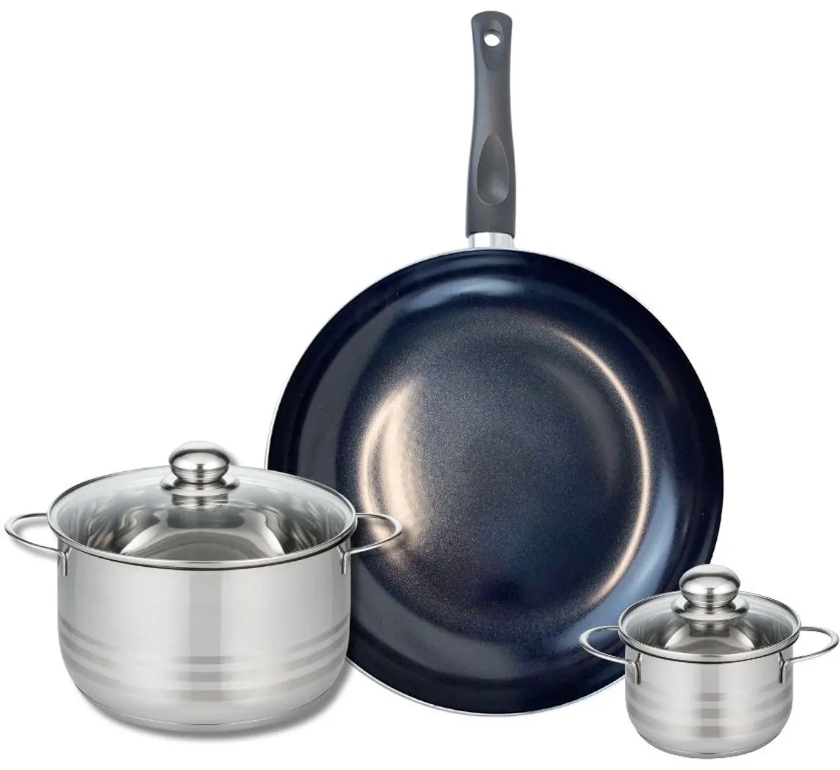 Set van 1 Koekenpan 32 cm en 2 kookpotten 12 en 20 cm Elo Prima Glanzend fra Fackelmann i Sort – produktbillede