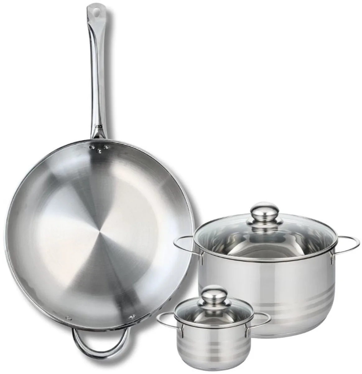 Set van 1 Koekenpan 32 cm en 2 kookpotten 12 en 20 cm Elo Profi Brillant från Fackelmann i Grå – produktbild