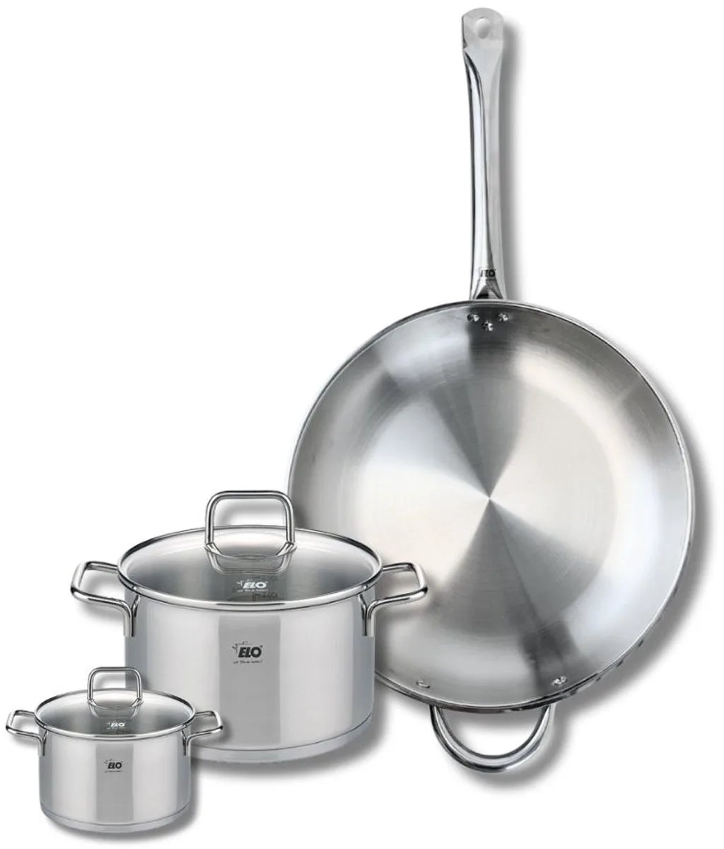 Set van 1 Koekenpan 32 cm en 2 kookpotten 12 en 20 cm Elo Profi Citrin de Fackelmann en Gris – photo produit