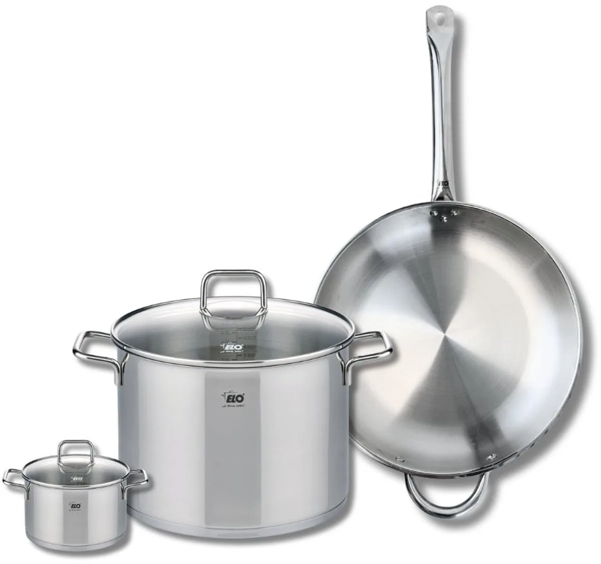 Set van 1 Koekenpan 32 cm en 2 kookpotten 12 en 26 cm Elo Profi Citrin de Fackelmann en Gris – photo produit
