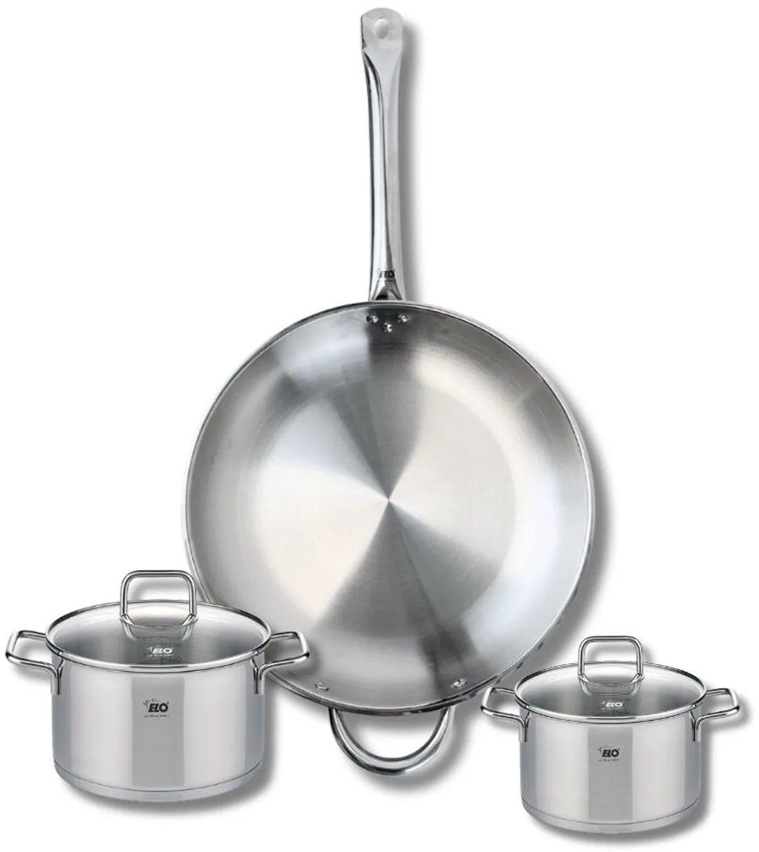 Set van 1 Koekenpan 32 cm en 2 kookpotten 14 en 16 cm Elo Profi Citrin van Fackelmann in Grijs – productfoto