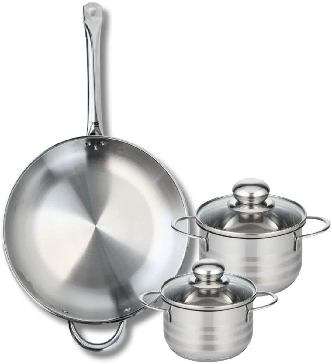 Set van 1 Koekenpan 32 cm en 2 kookpotten 14 en 16 cm Elo Profi Brillant fra Fackelmann i Grå – produktbillede