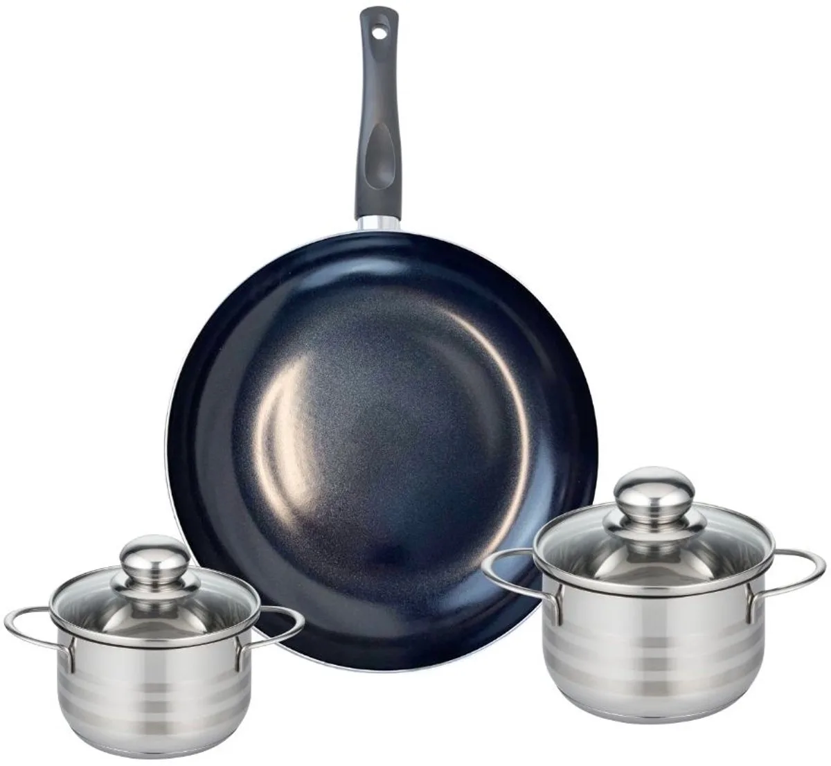 Set van 1 Koekenpan 32 cm en 2 kookpotten 14 en 16 cm Elo Prima Glanzend van Fackelmann in Zwart – productfoto