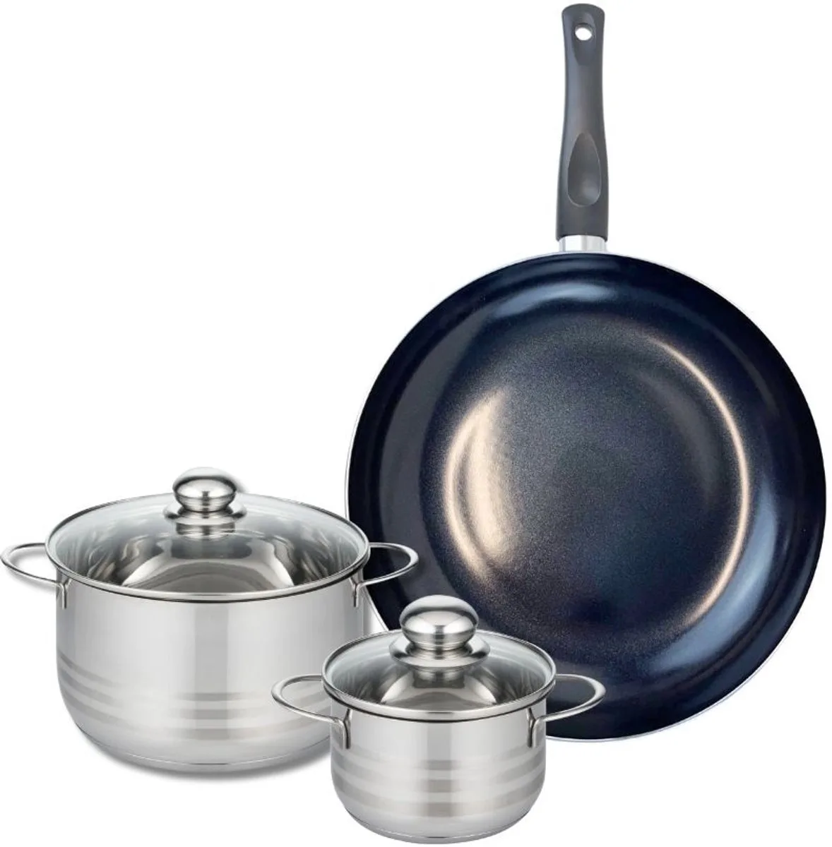 Set van 1 Koekenpan 32 cm en 2 kookpotten 14 en 20 cm Elo Prima Glanzend de Fackelmann en Noir – photo produit