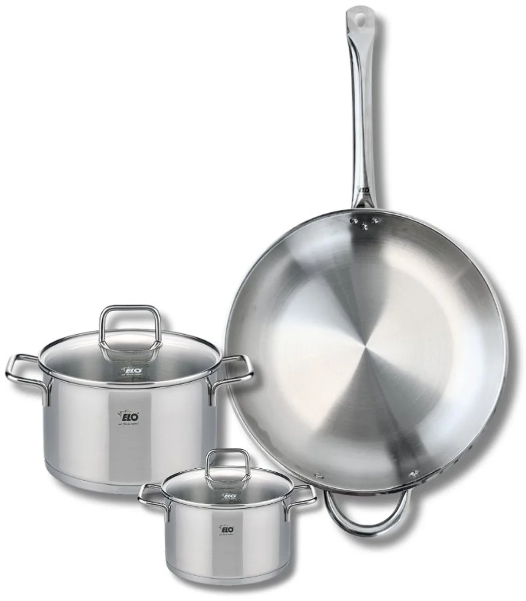 Set van 1 Koekenpan 32 cm en 2 kookpotten 14 en 20 cm Elo Profi Citrin van Fackelmann in Grijs – productfoto