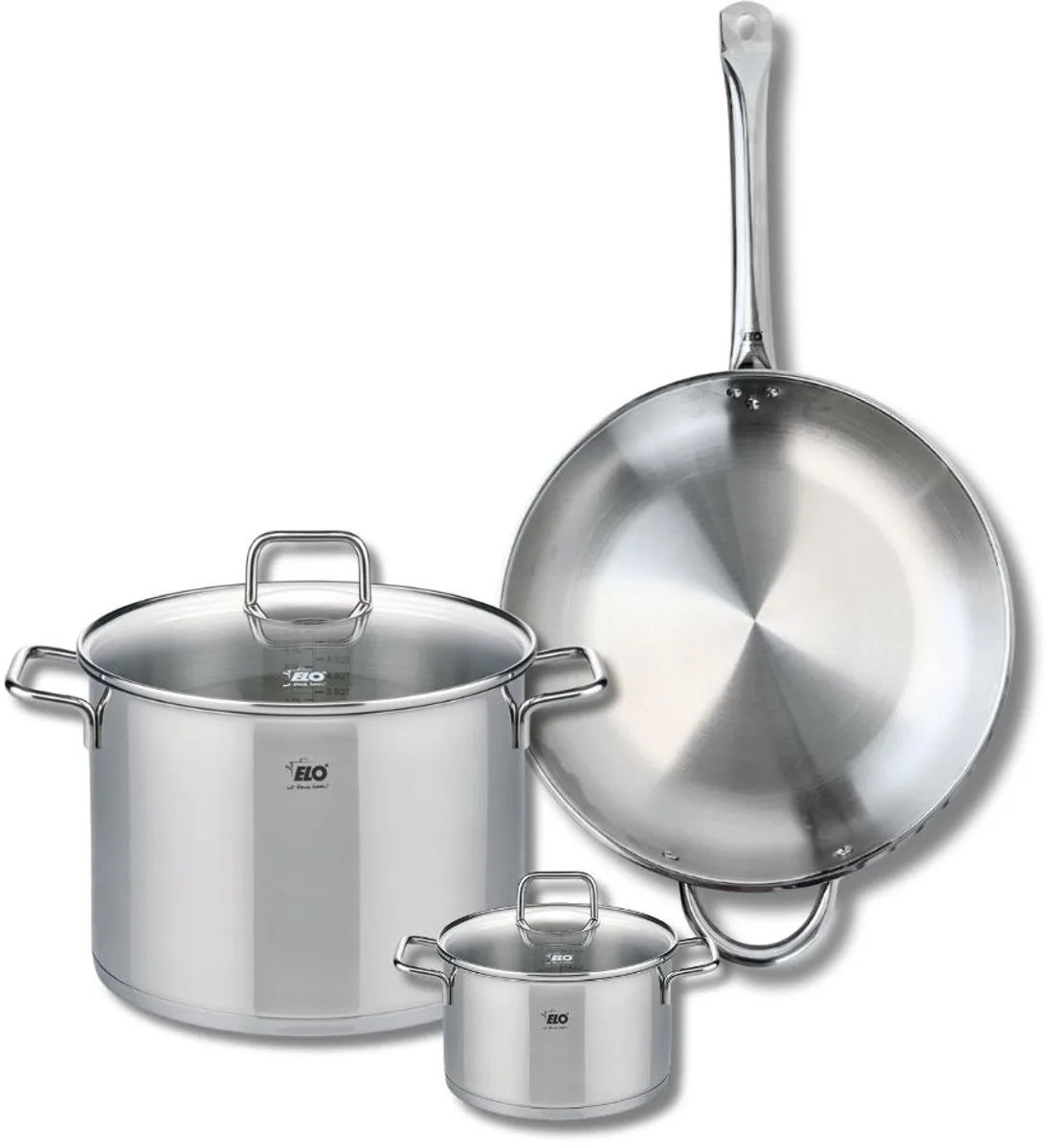 Set van 1 Koekenpan 32 cm en 2 kookpotten 14 en 26 cm Elo Profi Citrin från Fackelmann i Grå – produktbild