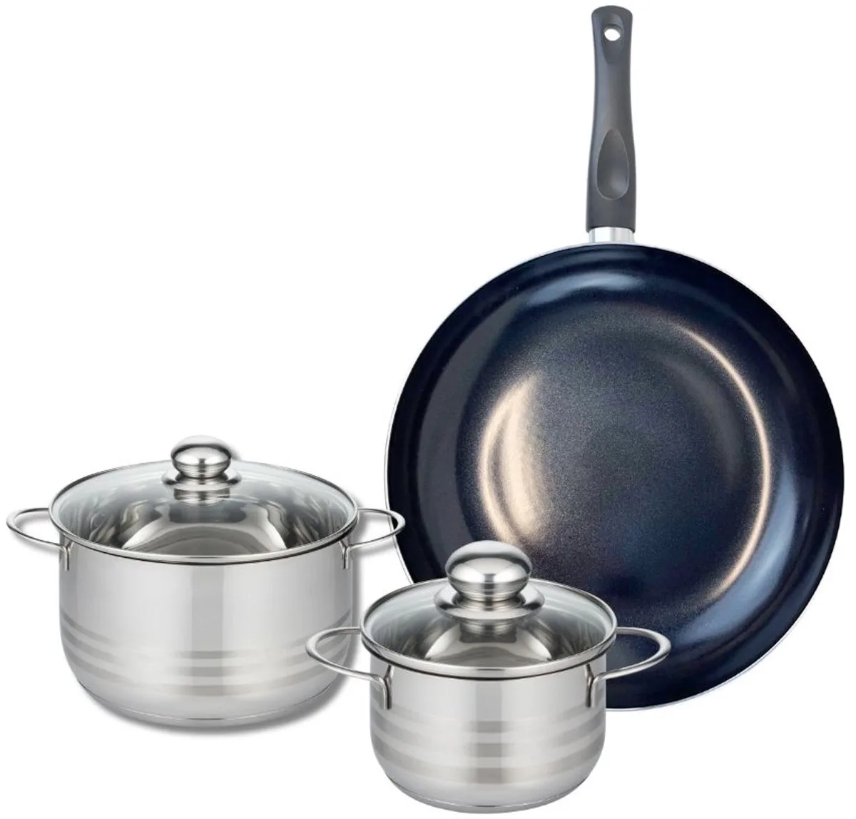 Set van 1 Koekenpan 32 cm en 2 kookpotten 16 en 20 cm Elo Prima Brillant från Fackelmann i Svart – produktbild