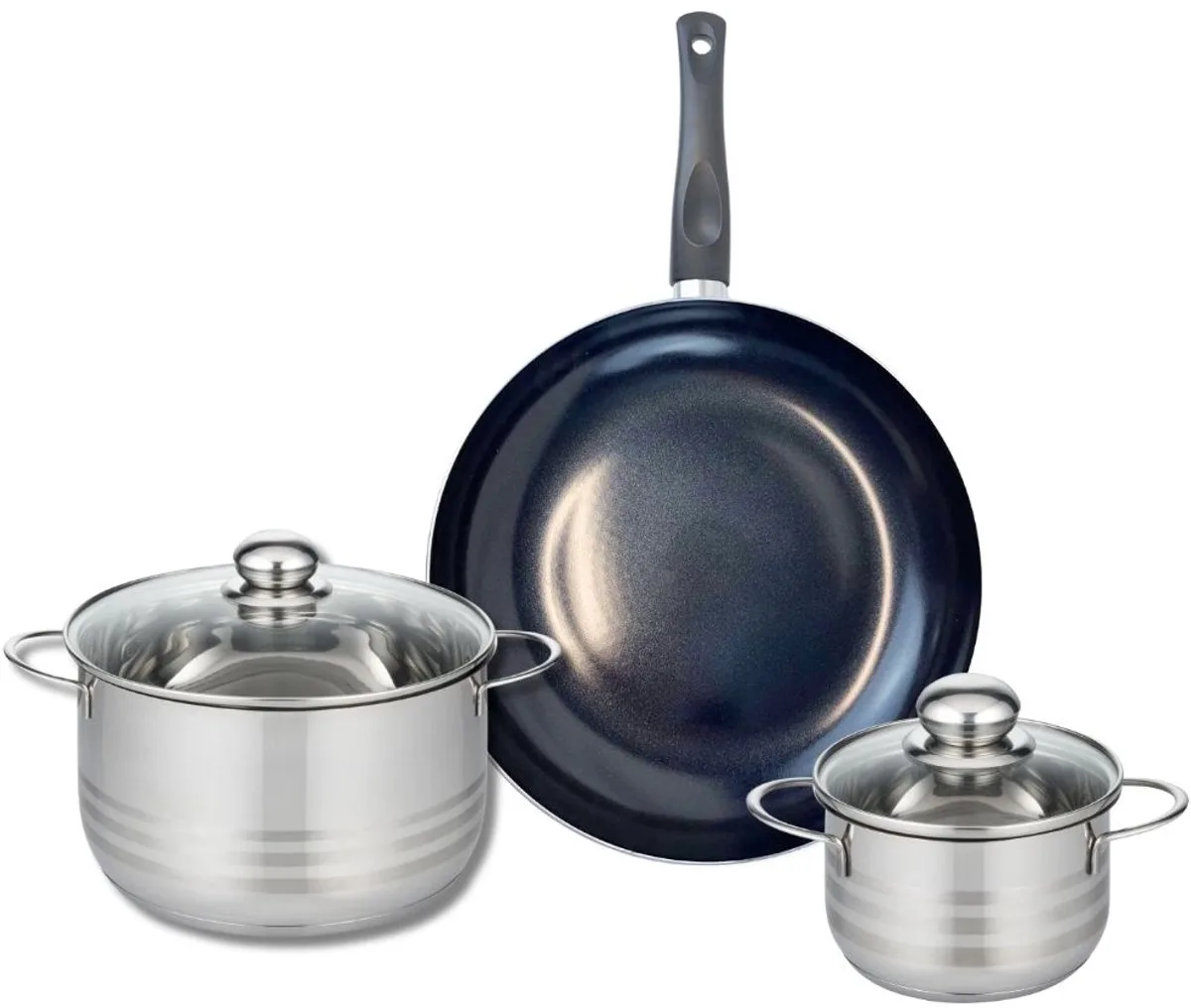 Set van 1 Koekenpan 32 cm en 2 kookpotten 16 en 24 cm Elo Prima Glanzend de Fackelmann en Noir – photo produit