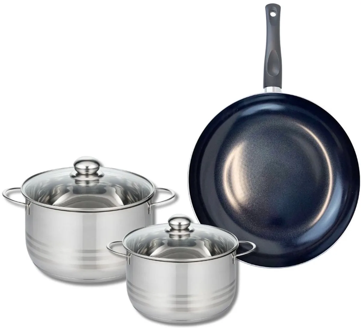 Set van 1 Koekenpan 32 cm en 2 kookpotten 20 en 24 cm Elo Prima Brillant de Fackelmann en Noir – photo produit