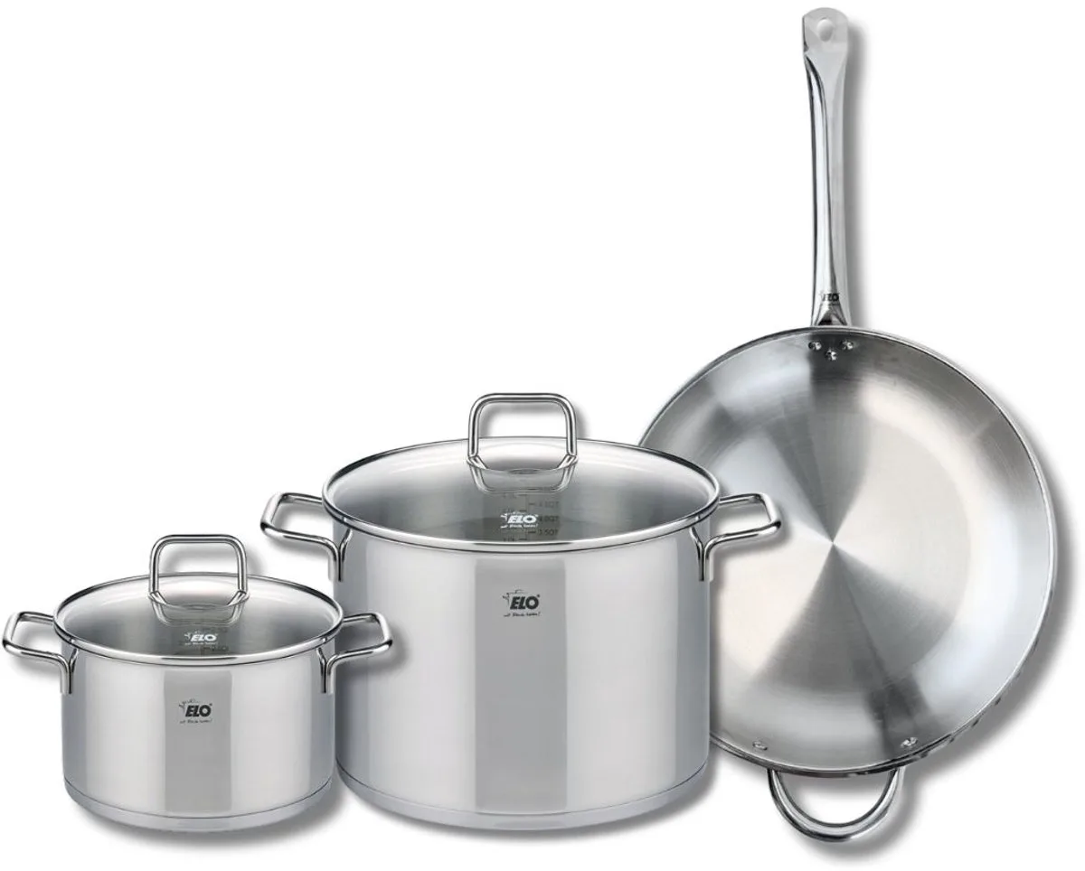 Set van 1 Koekenpan 32 cm en 2 kookpotten 20 en 26 cm Elo Profi Citrin de Fackelmann en Gris – photo produit