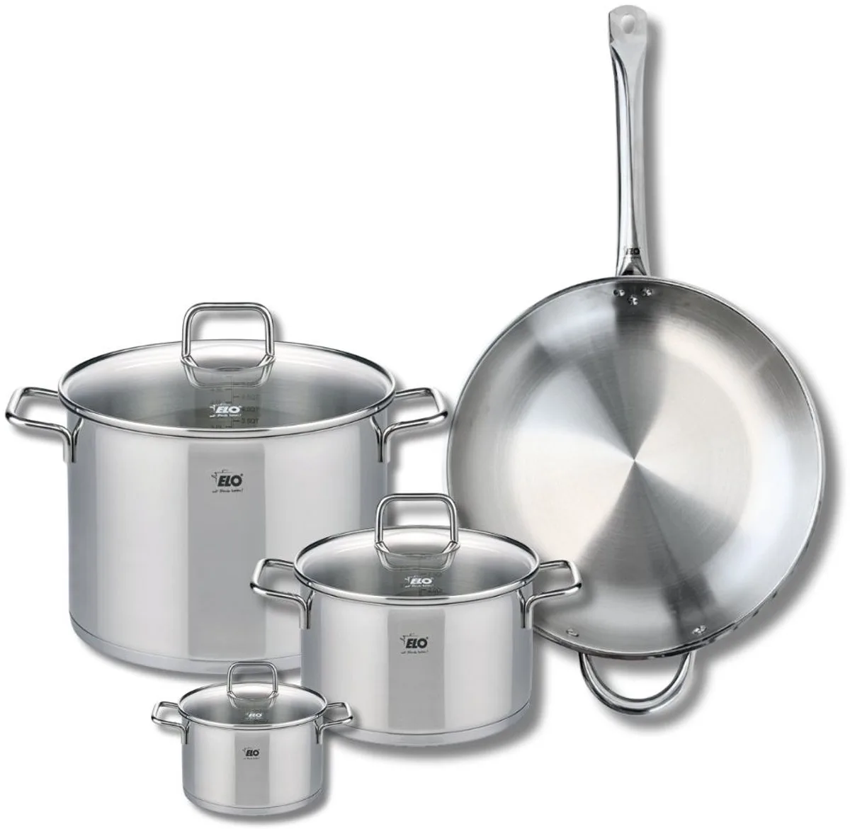 Set van 1 Koekenpan 32 cm en 3 kookpannen 12, 20 en 26 cm Elo Profi Citrin van Fackelmann in Grijs – productfoto