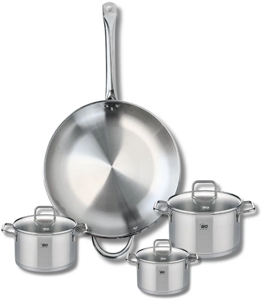 Set van 1 Koekenpan 32 cm en 3 kookpotten 12, 14 en 16 cm Elo Profi Citrin van Fackelmann in Grijs – productfoto