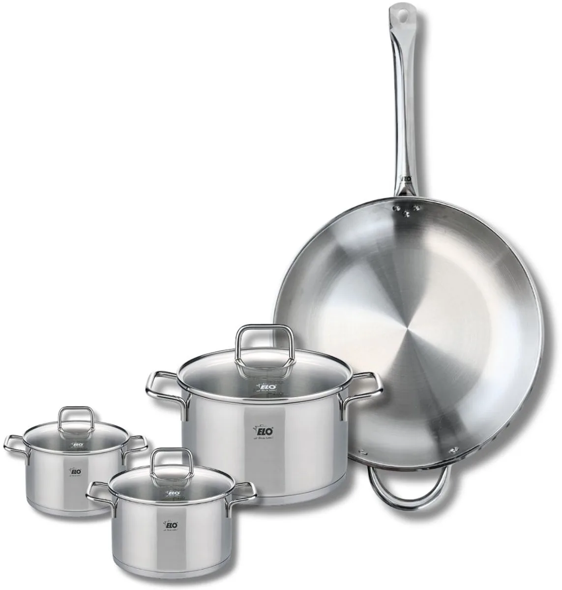 Set van 1 Koekenpan 32 cm en 3 kookpotten 12, 14 en 20 cm Elo Profi Citrin van Fackelmann in Grijs – productfoto