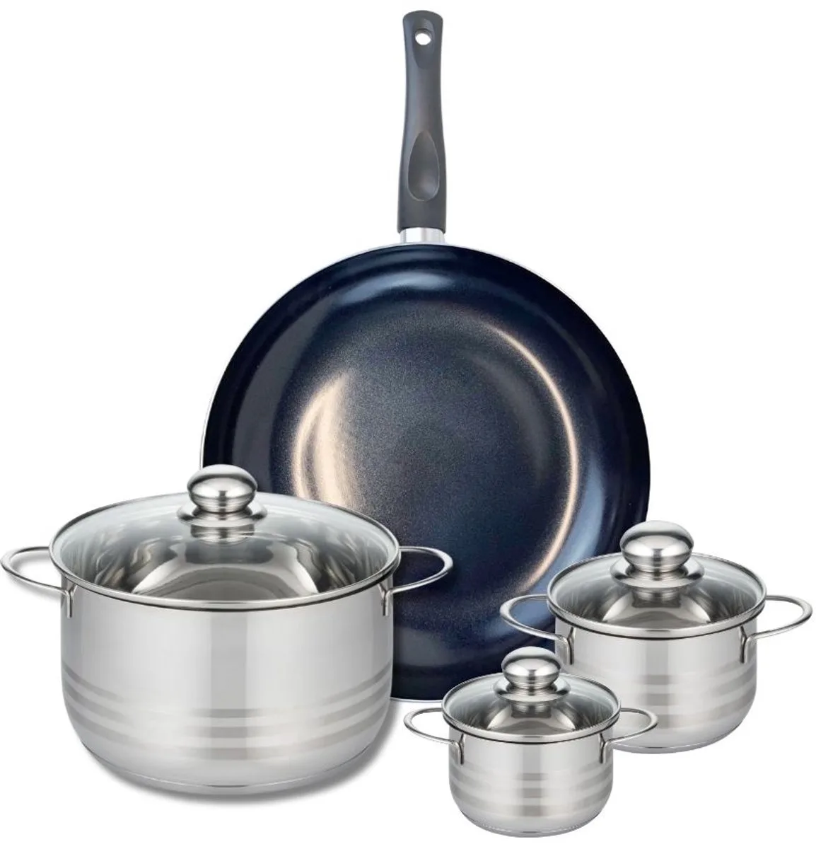 Set van 1 Koekenpan 32 cm en 3 kookpotten 12, 14 en 24 cm Elo Prima Glanzend från Fackelmann i Svart – produktbild