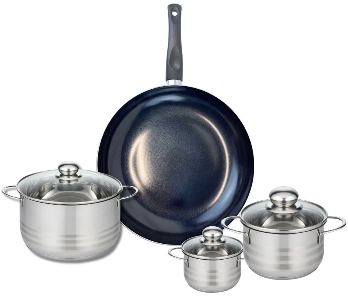 Set van 1 Koekenpan 32 cm en 3 kookpotten 12, 16 en 20 cm Elo Prima Glanzend by Fackelmann in Black – product photo