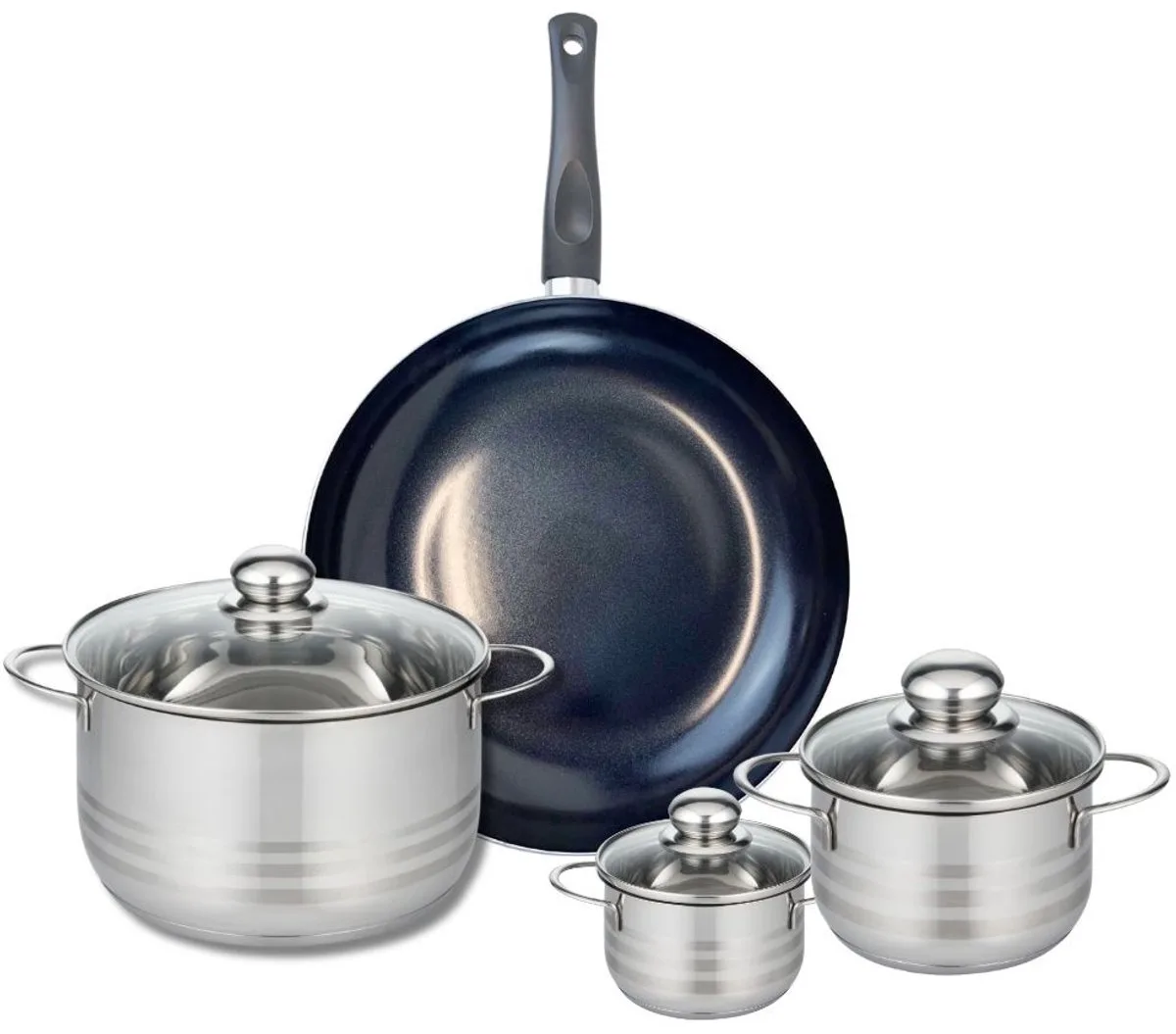 Set van 1 Koekenpan 32 cm en 3 kookpotten 12, 16 en 24 cm Elo Prima Glanzend de Fackelmann en Noir – photo produit