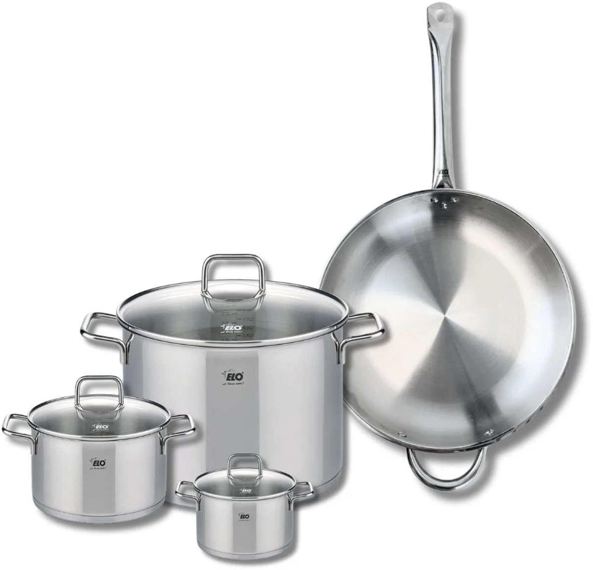 Set van 1 Koekenpan 32 cm en 3 kookpotten 12, 16 en 26 cm Elo Profi Citrin från Fackelmann i Grå – produktbild