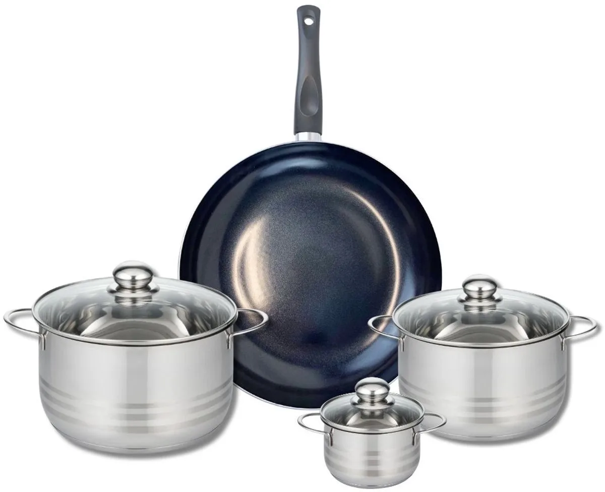 Set van 1 Koekenpan 32 cm en 3 kookpotten 12, 20 en 24 cm Elo Prima Brillant von Fackelmann in Schwarz – Produktfoto