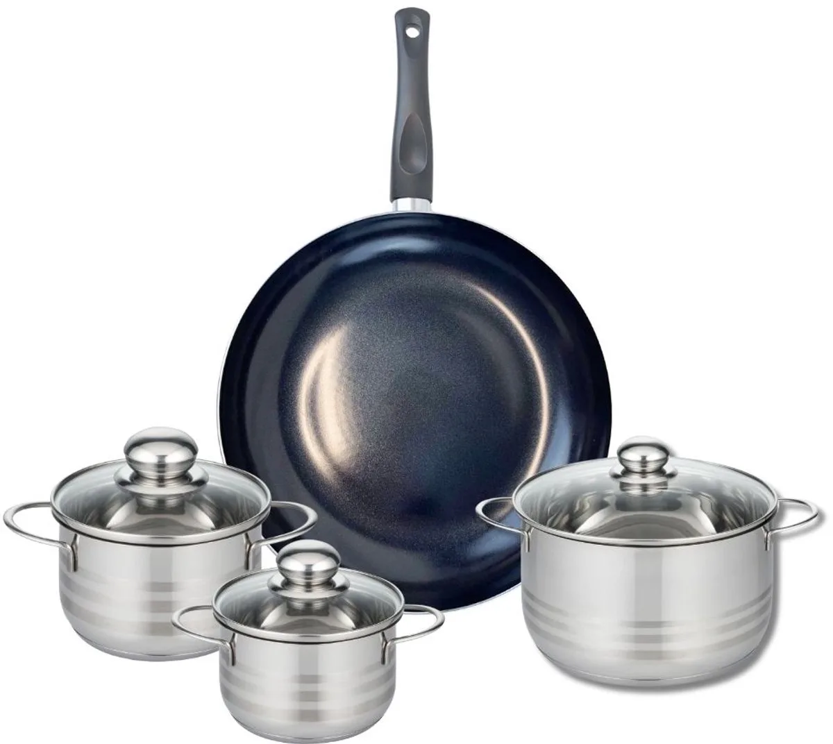 Set van 1 Koekenpan 32 cm en 3 kookpotten 14, 16 en 20 cm Elo Prima Glanzend från Fackelmann i Svart – produktbild