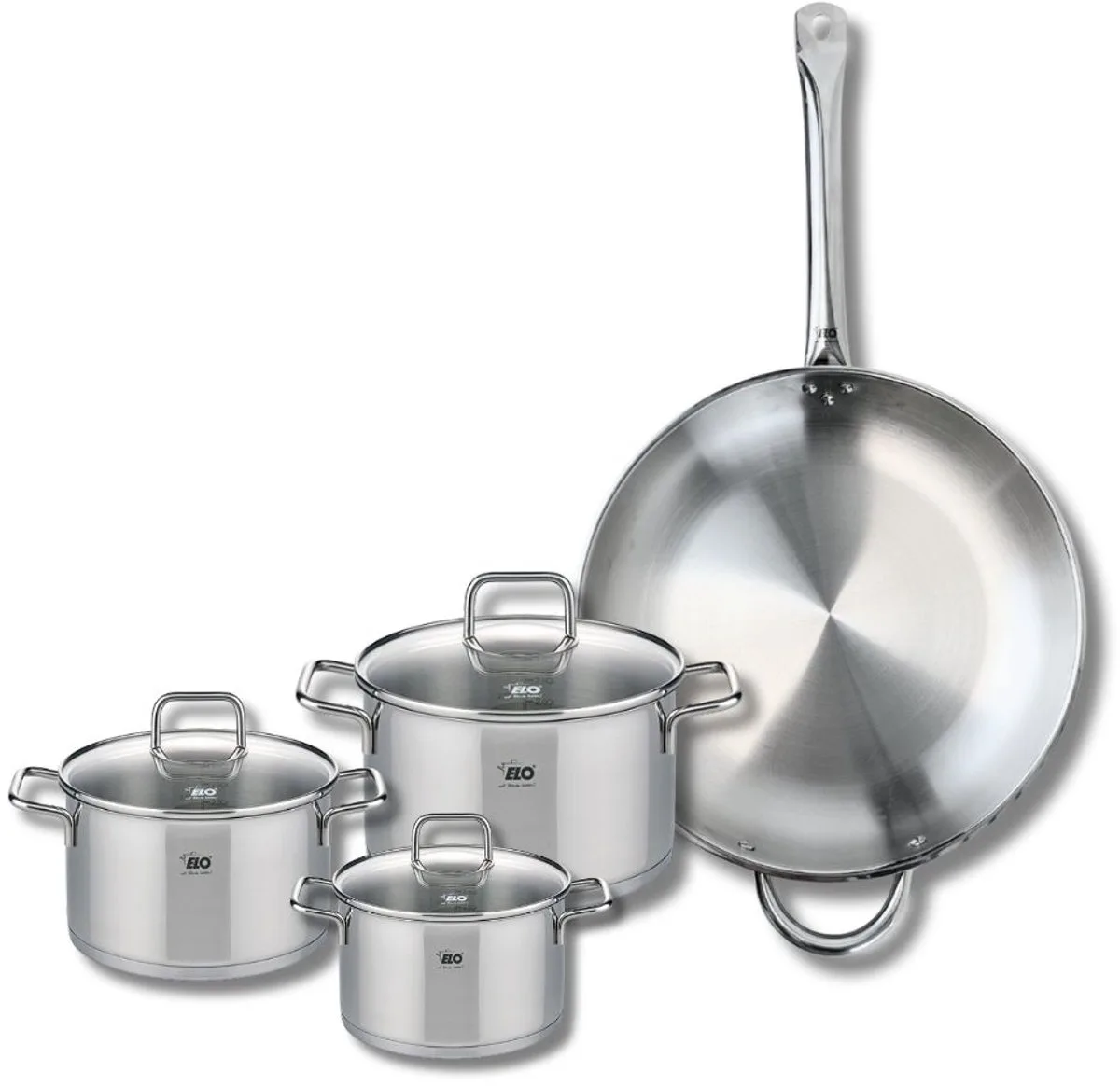 Set van 1 Koekenpan 32 cm en 3 kookpotten 14, 16 en 20 cm Elo Profi Citrin från Fackelmann i Grå – produktbild