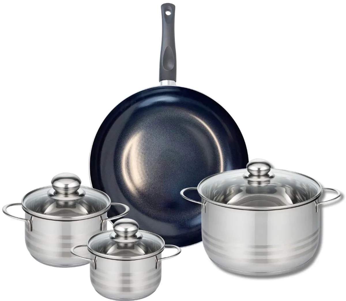 Set van 1 Koekenpan 32 cm en 3 kookpotten 14, 16 en 24 cm Elo Prima Glanzend från Fackelmann i Svart – produktbild