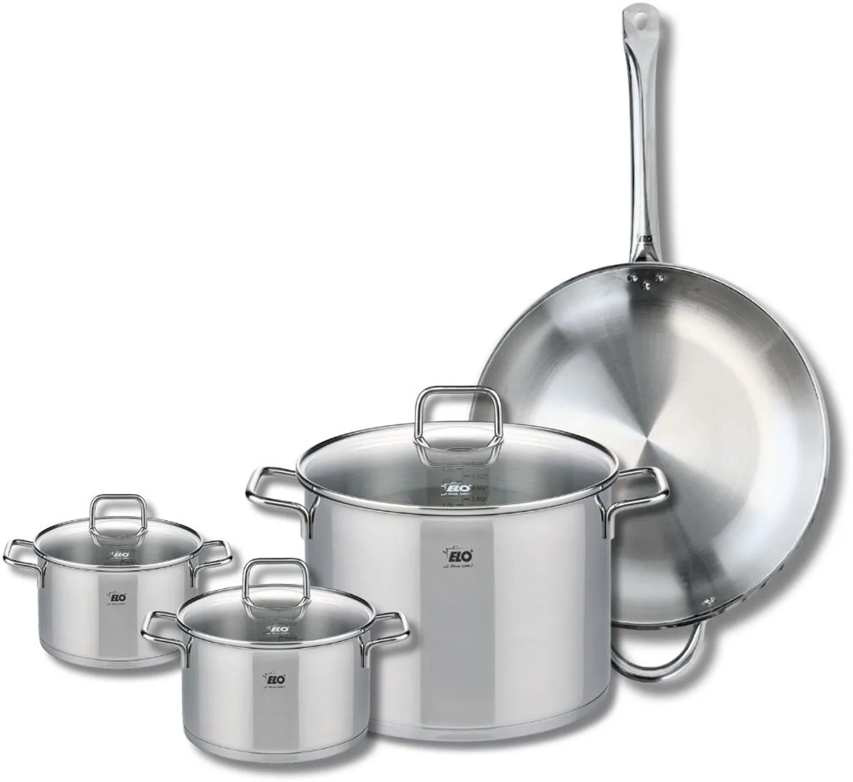 Set van 1 Koekenpan 32 cm en 3 kookpotten 14, 16 en 26 cm Elo Profi Citrin från Fackelmann i Grå – produktbild