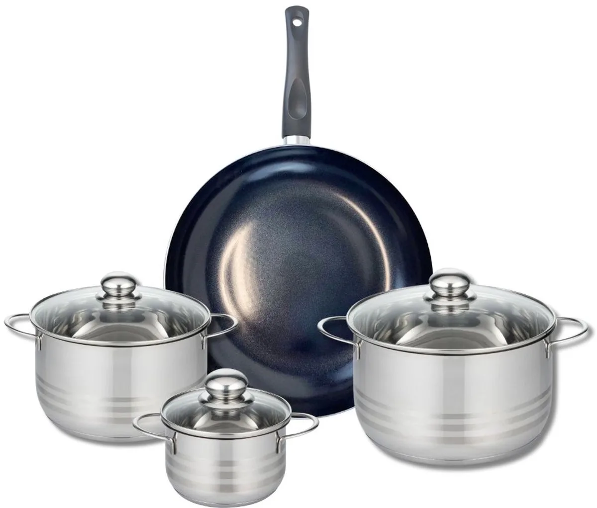 Set van 1 Koekenpan 32 cm en 3 kookpotten 14, 20 en 24 cm Elo Prima Glanzend från Fackelmann i Svart – produktbild
