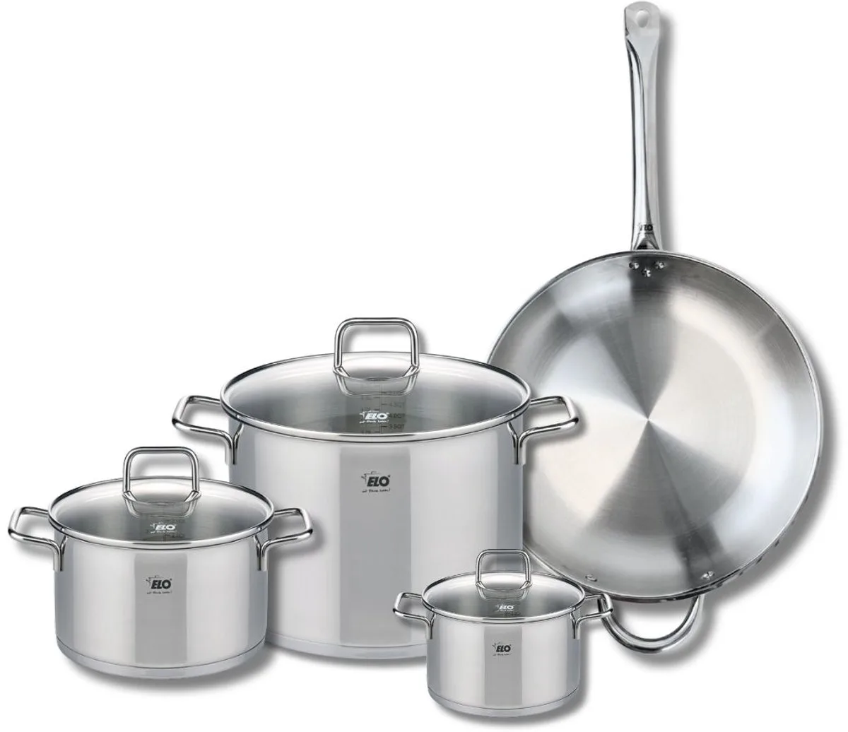 Set van 1 Koekenpan 32 cm en 3 kookpotten 14, 20 en 26 cm Elo Profi Citrin från Fackelmann i Grå – produktbild