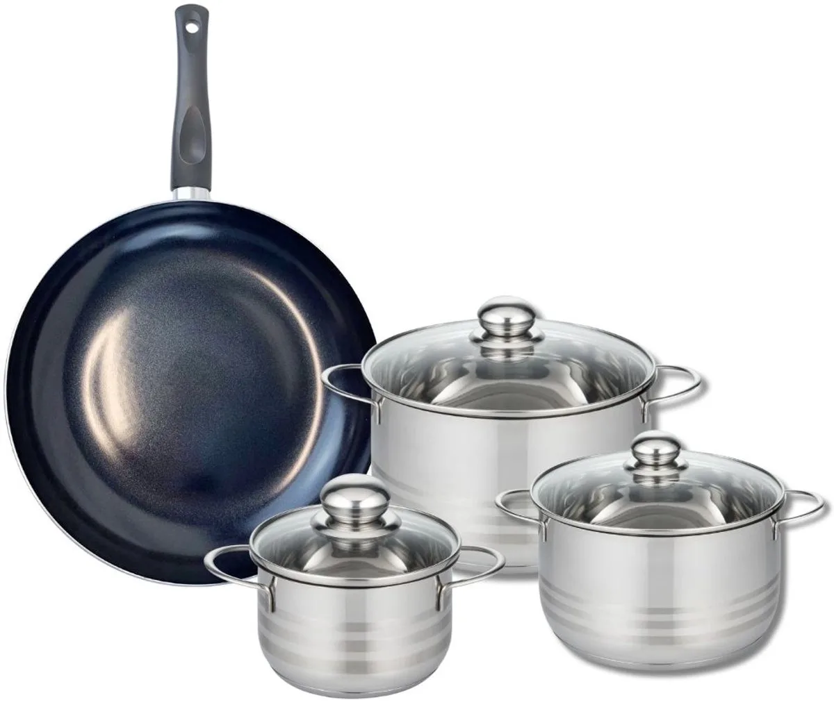 Set van 1 Koekenpan 32 cm en 3 kookpotten 16, 20 en 24 cm Elo Prima Glanzend by Fackelmann in Black – product photo
