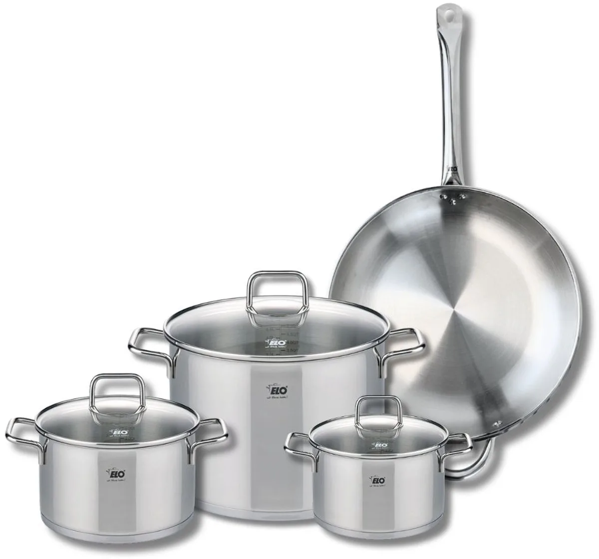 Set van 1 Koekenpan 32 cm en 3 kookpotten 16, 20 en 26 cm Elo Profi Citrin de Fackelmann en Gris – photo produit