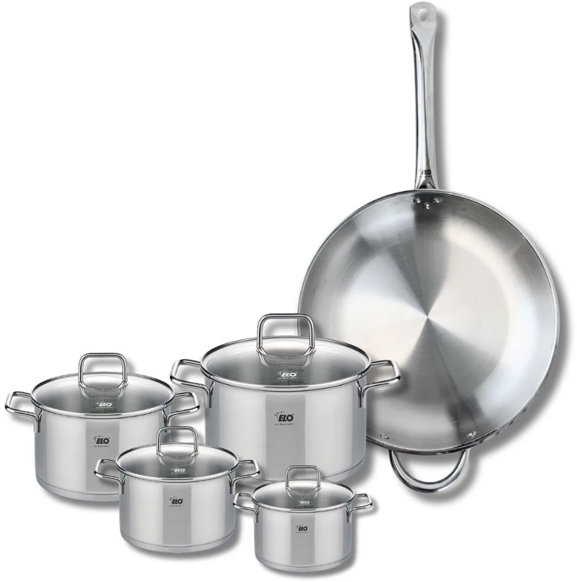 Set van 1 Koekenpan 32 cm en 4 kookpotten 12, 14, 16 en 20 cm Elo Profi Citrin van Fackelmann in Grijs – productfoto