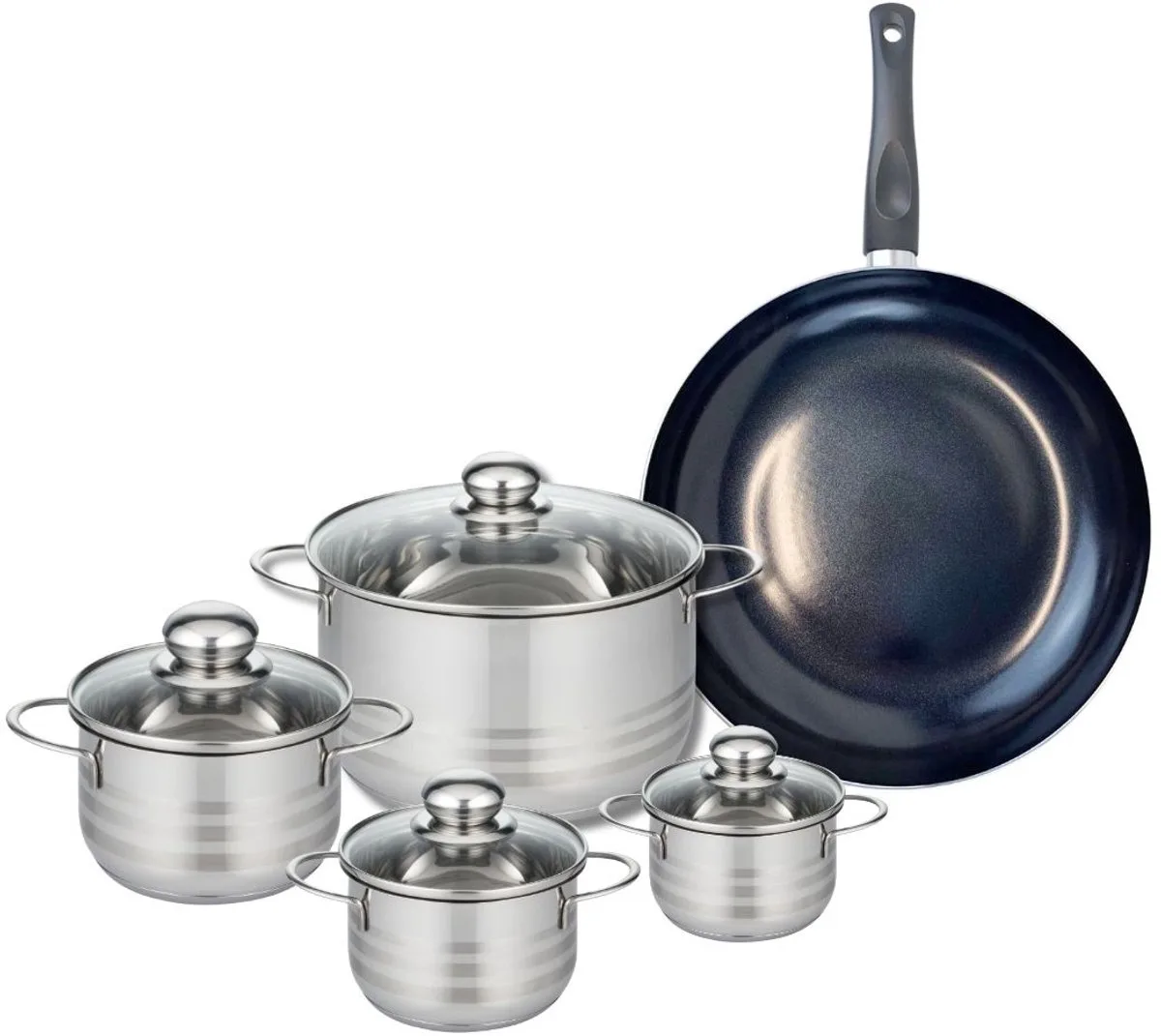 Set van 1 Koekenpan 32 cm en 4 kookpotten 12, 14, 16 en 24 cm Elo Prima Brillant fra Fackelmann i Sort – produktbillede