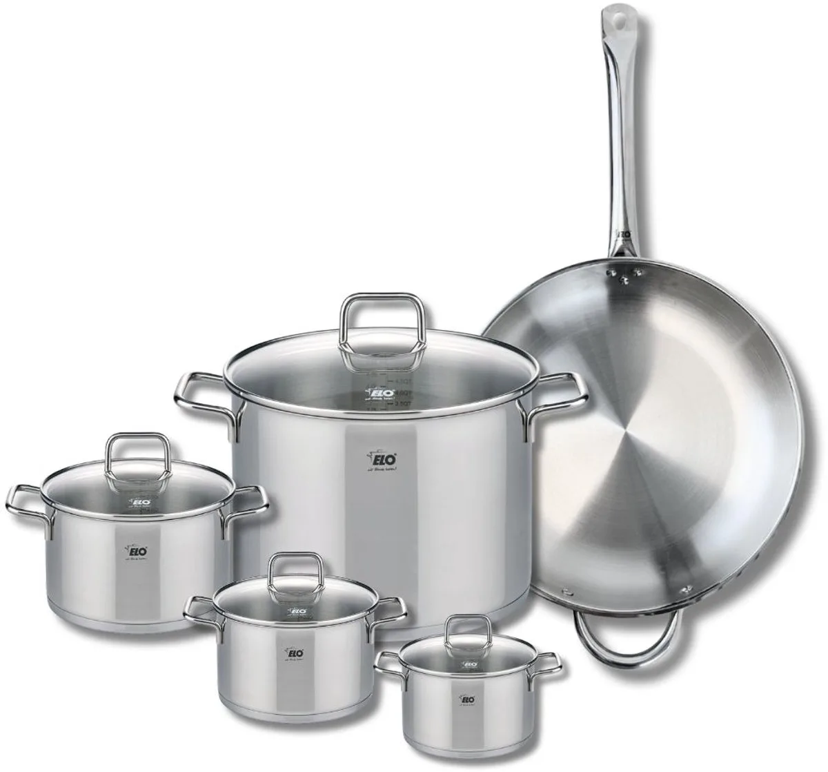 Set van 1 Koekenpan 32 cm en 4 kookpotten 12, 14, 16 en 26 cm Elo Profi Citrin från Fackelmann i Grå – produktbild