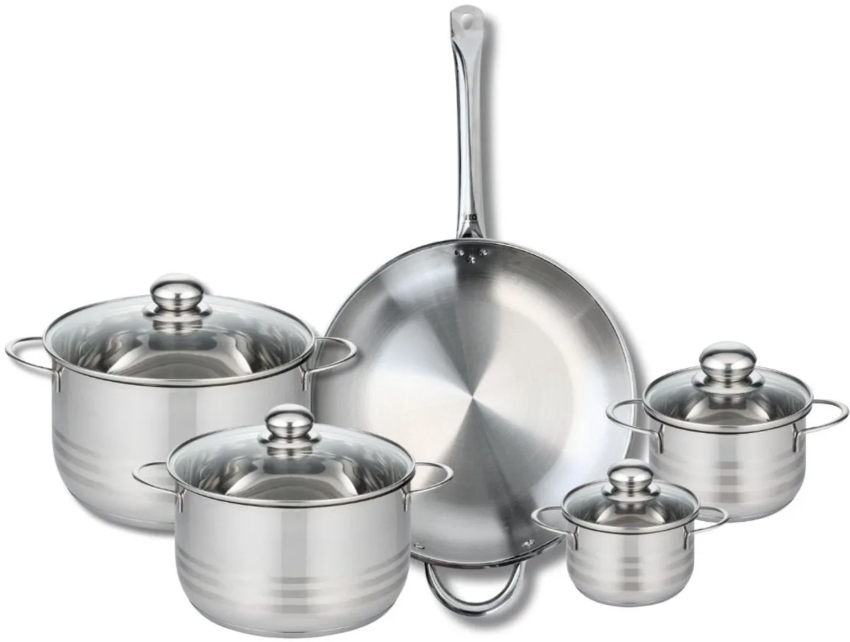 Set van 1 Koekenpan 32 cm en 4 kookpotten 12, 14, 20 en 24 cm Elo Profi Brillant från Fackelmann i Grå – produktbild