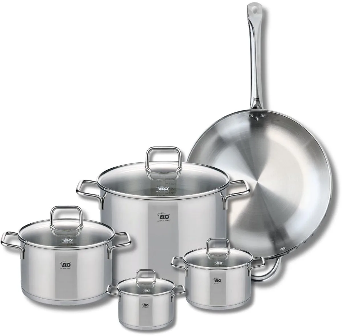 Set van 1 Koekenpan 32 cm en 4 kookpotten 12, 14, 20 en 26 cm Elo Profi Citrin de Fackelmann en Gris – photo produit